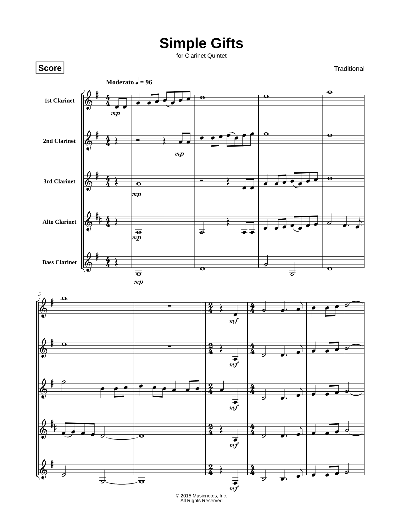 Simple Gifts - Clarinet Quintet
