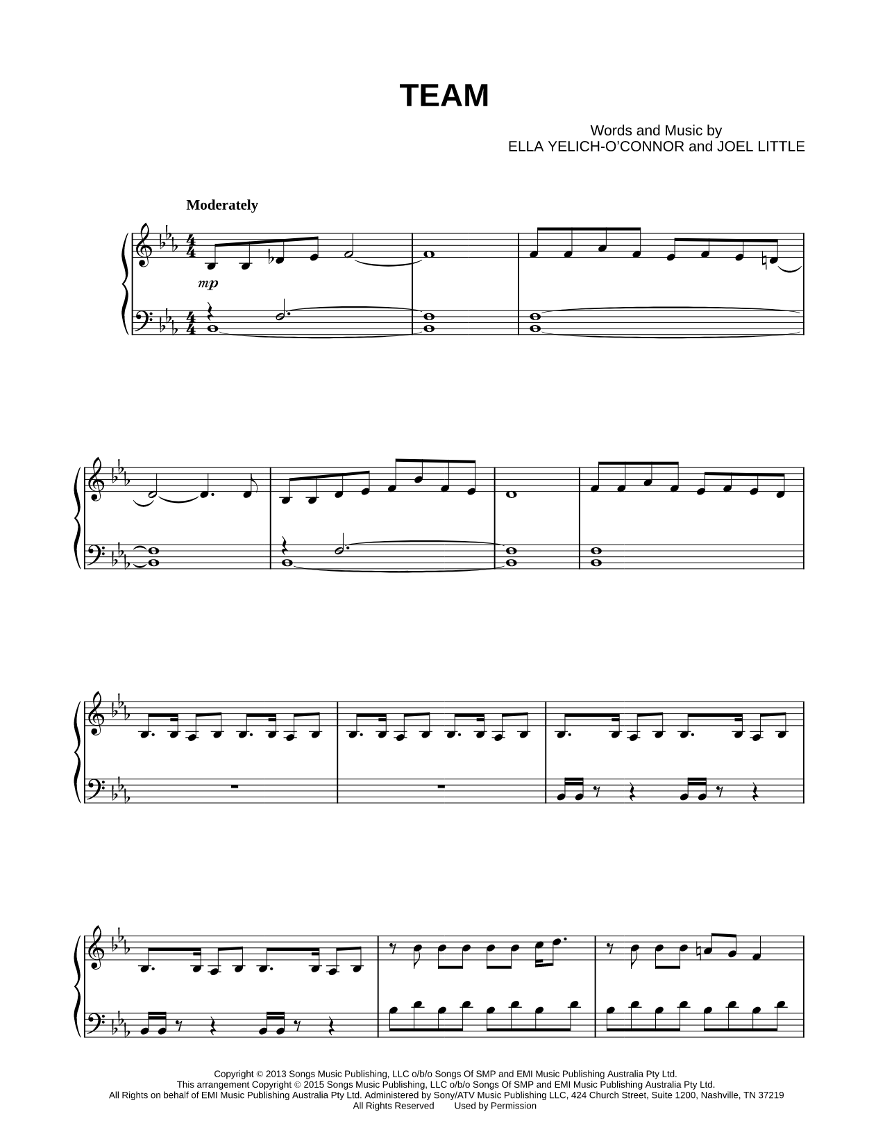 Team Sheet Music — Piano Solo