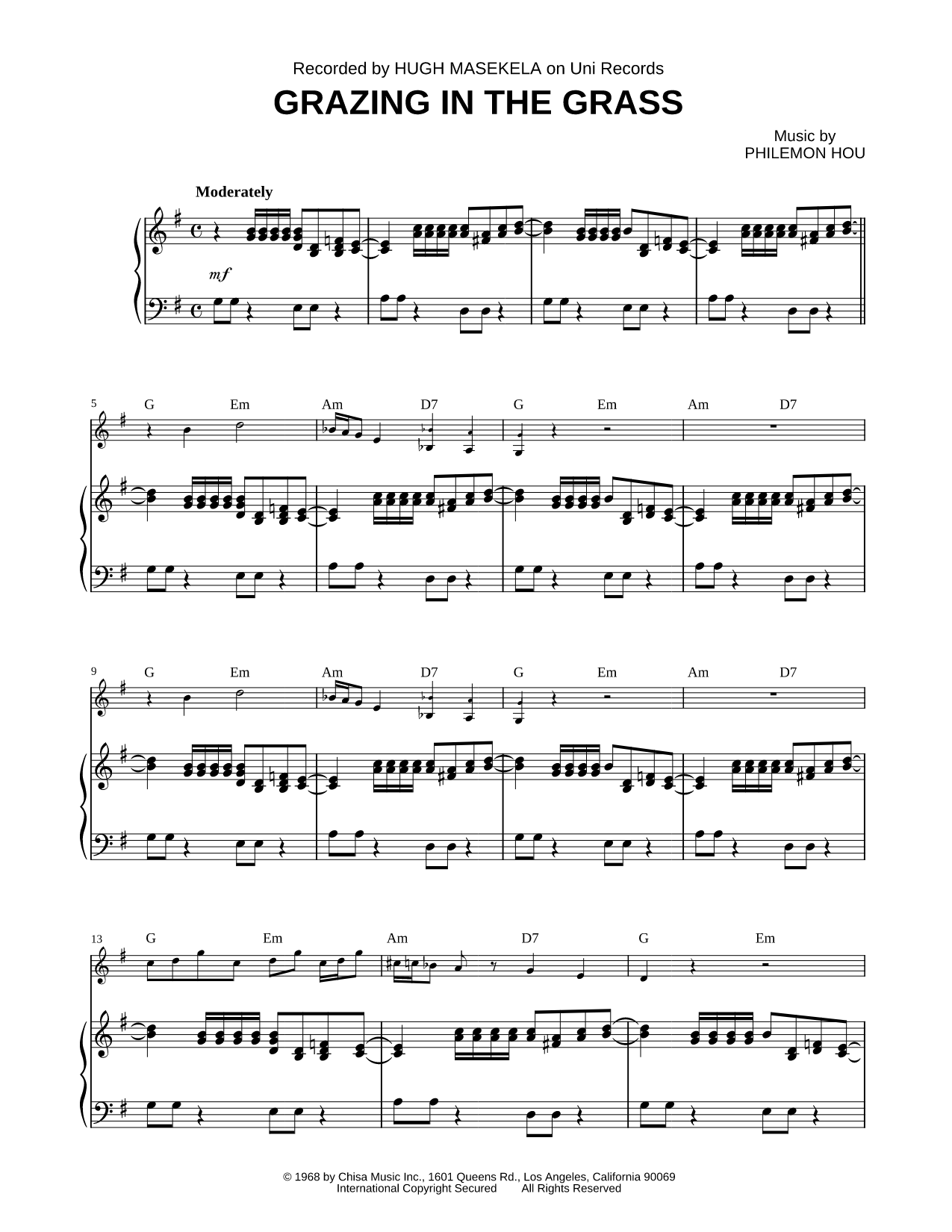 Grazing in the Grass - Piano Accompaniment