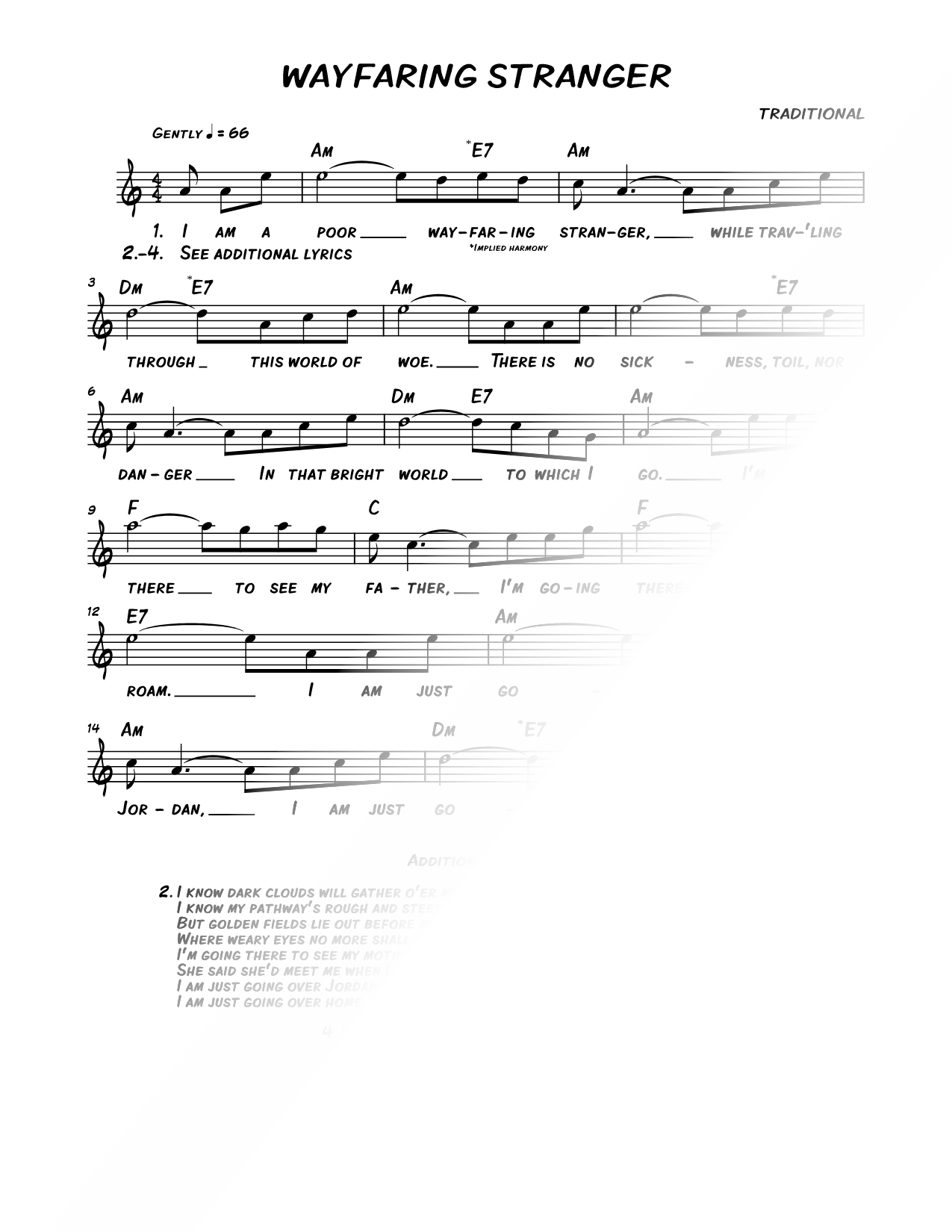 Wayfaring Stranger Sheet Music — Leadsheet