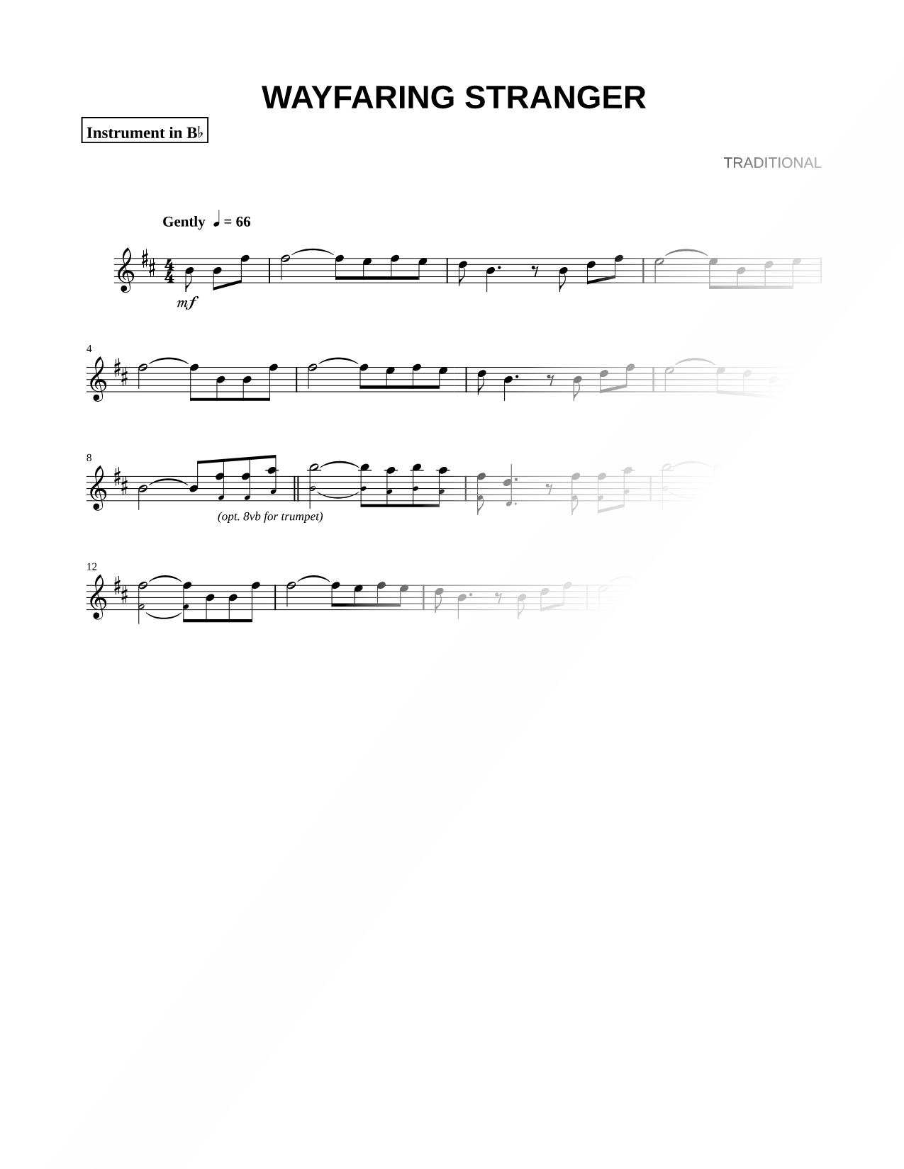 Wayfaring Stranger - Bb Instrument
