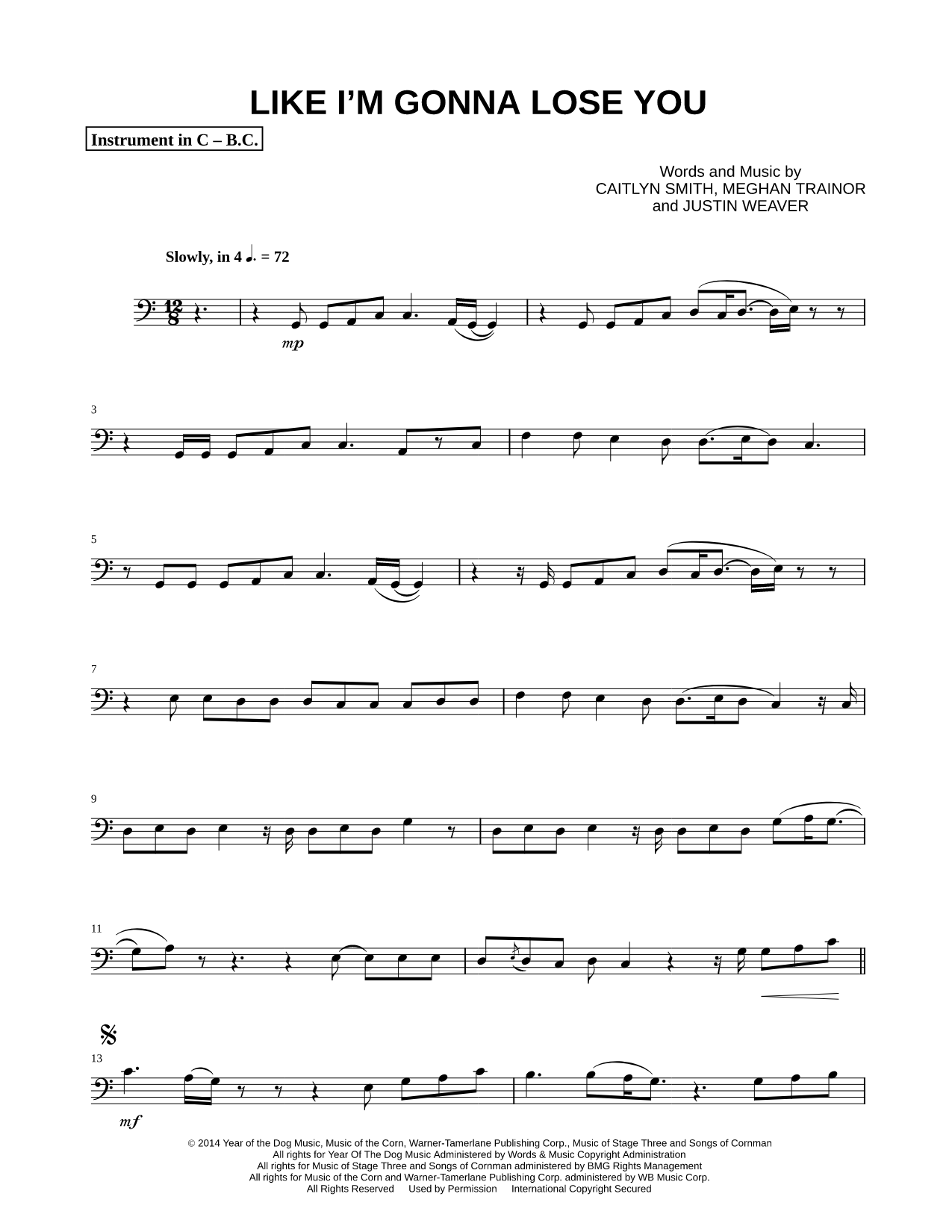 Like I'm Gonna Lose You - Bass Clef Instrument