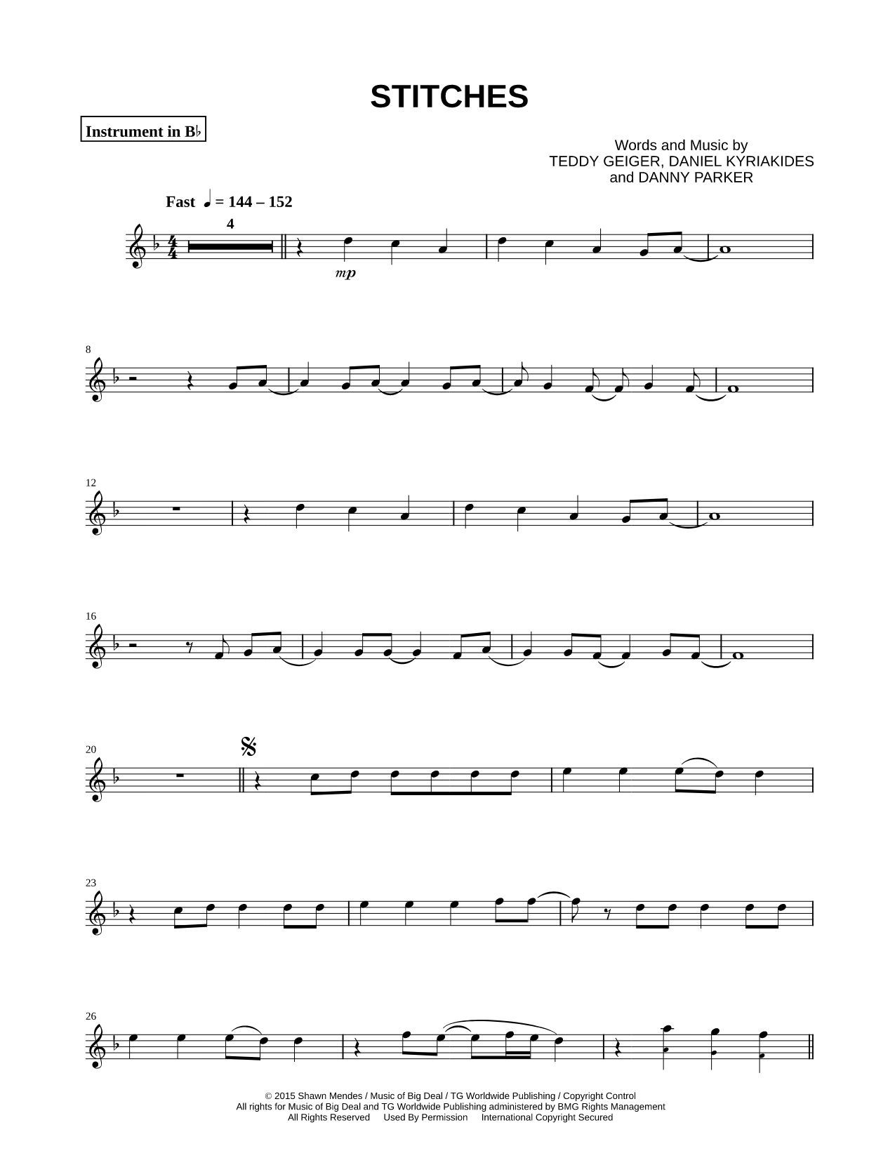 Stitches - Bb Instrument