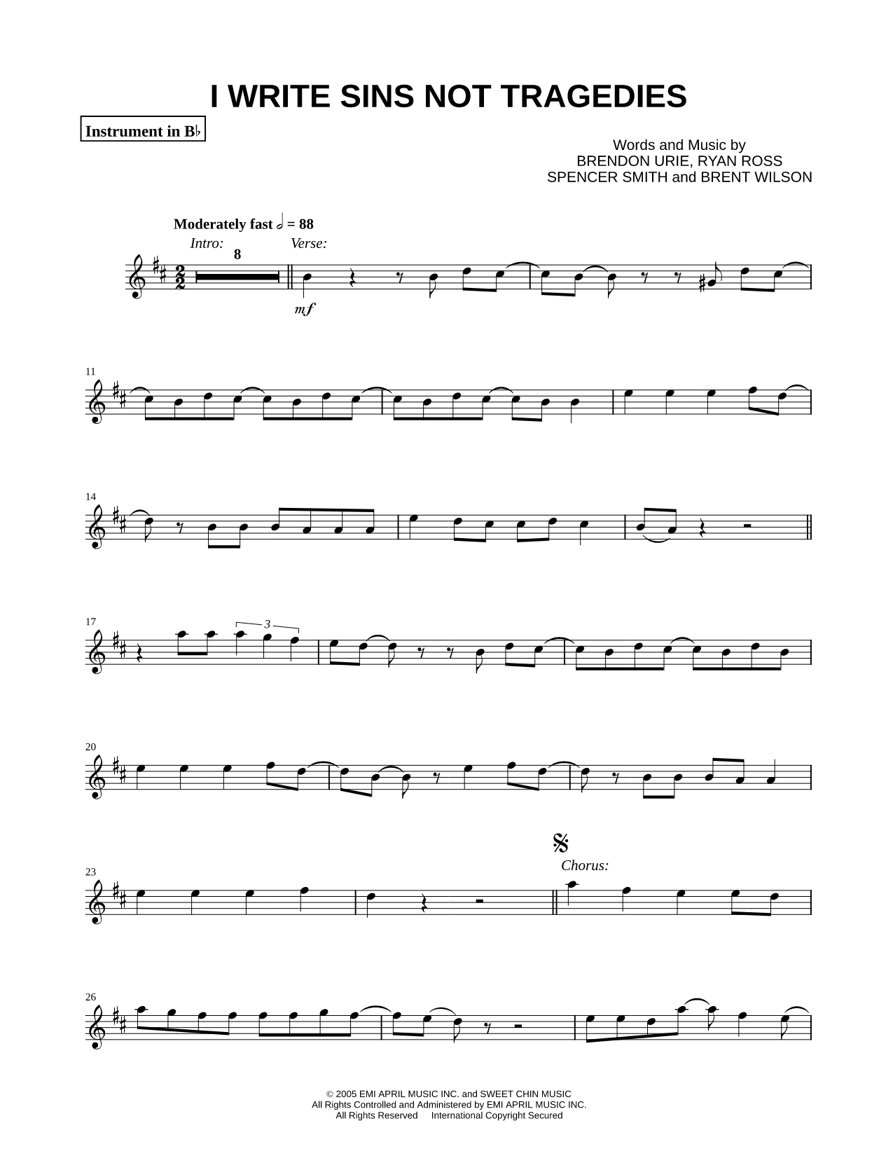 I Write Sins Not Tragedies - Bb Instrument