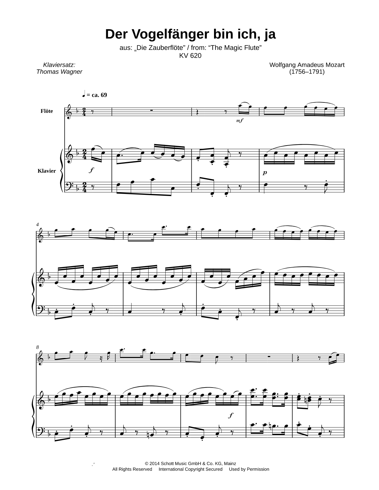Der Vogelfänger bin ich ja - Flute & Piano