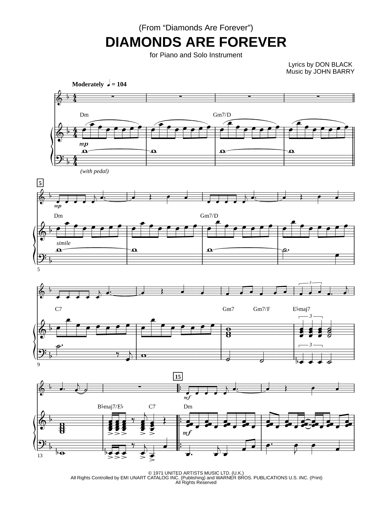 Diamonds Are Forever - Piano Accompaniment