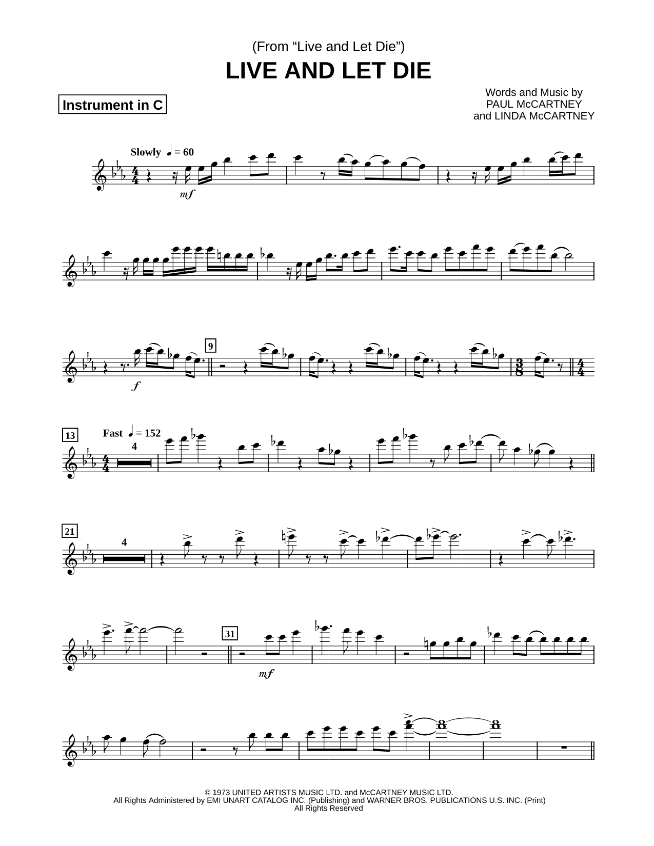 Live and Let Die - C Instrument