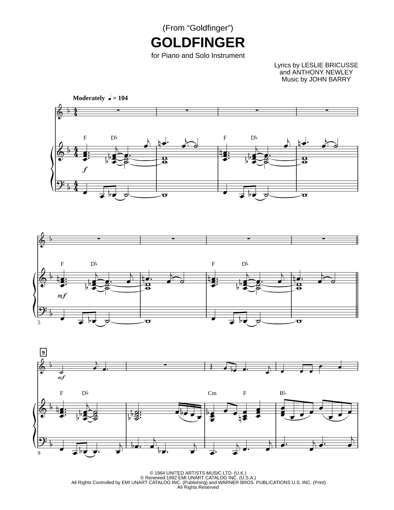 Goldfinger - Piano Accompaniment