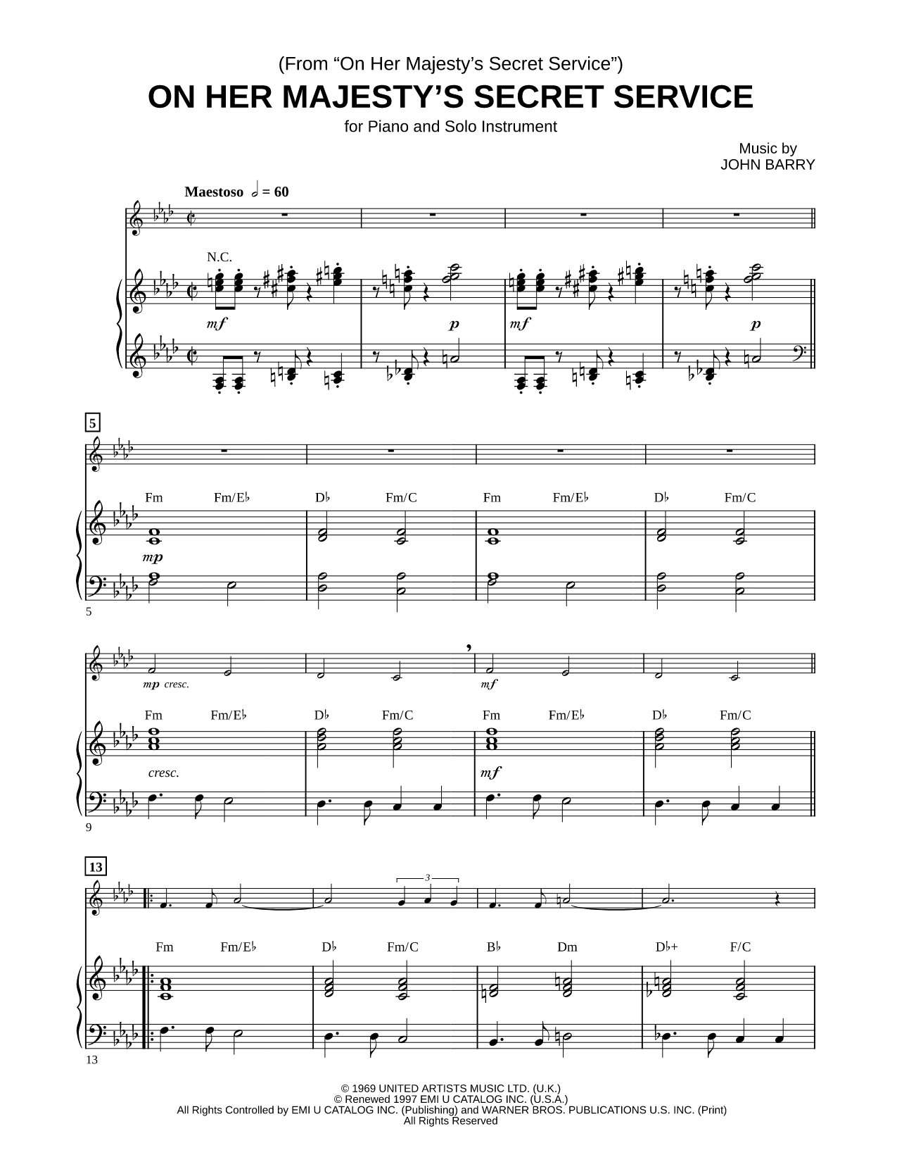 On Her Majesty's Secret Service - Piano Accompaniment