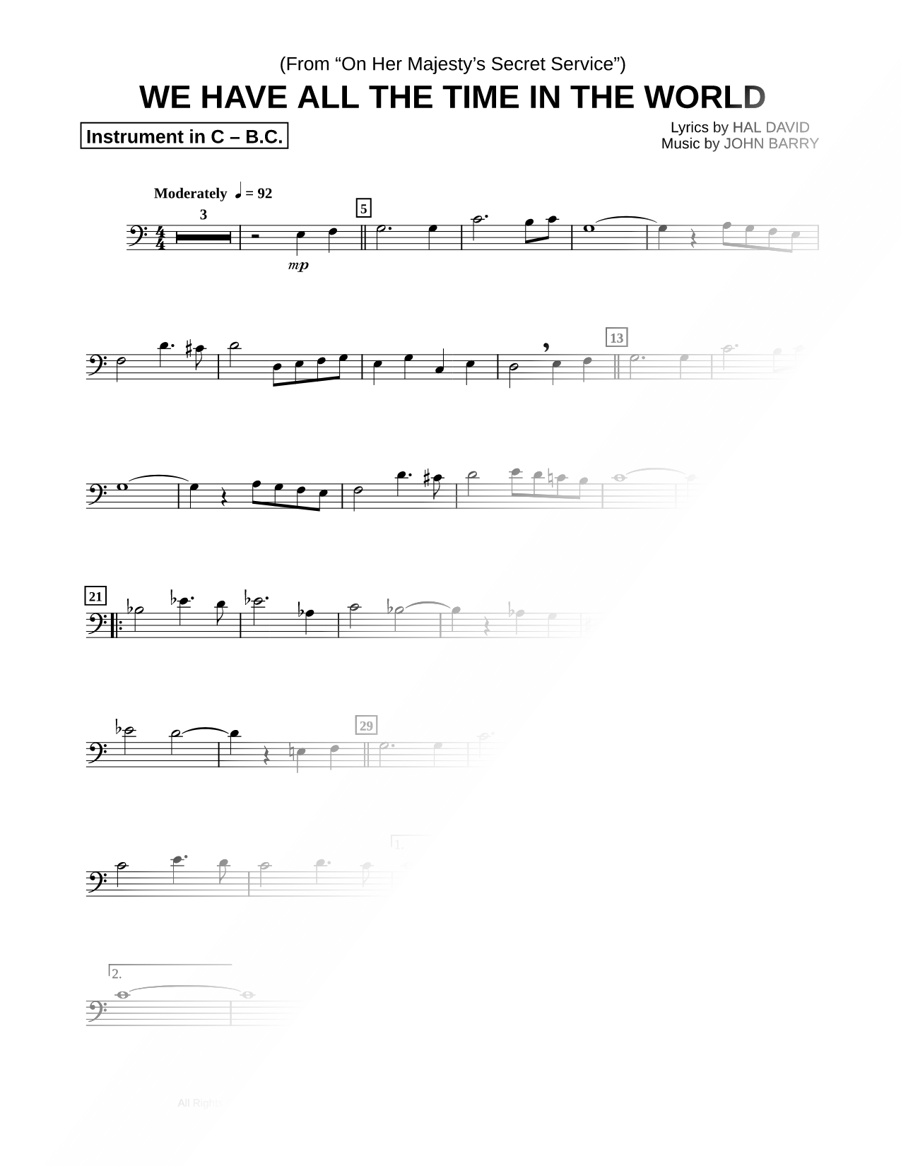 We Have All the Time in the World - Bass Clef Instrument