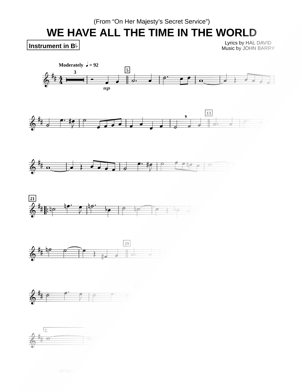 We Have All the Time in the World - Bb Instrument
