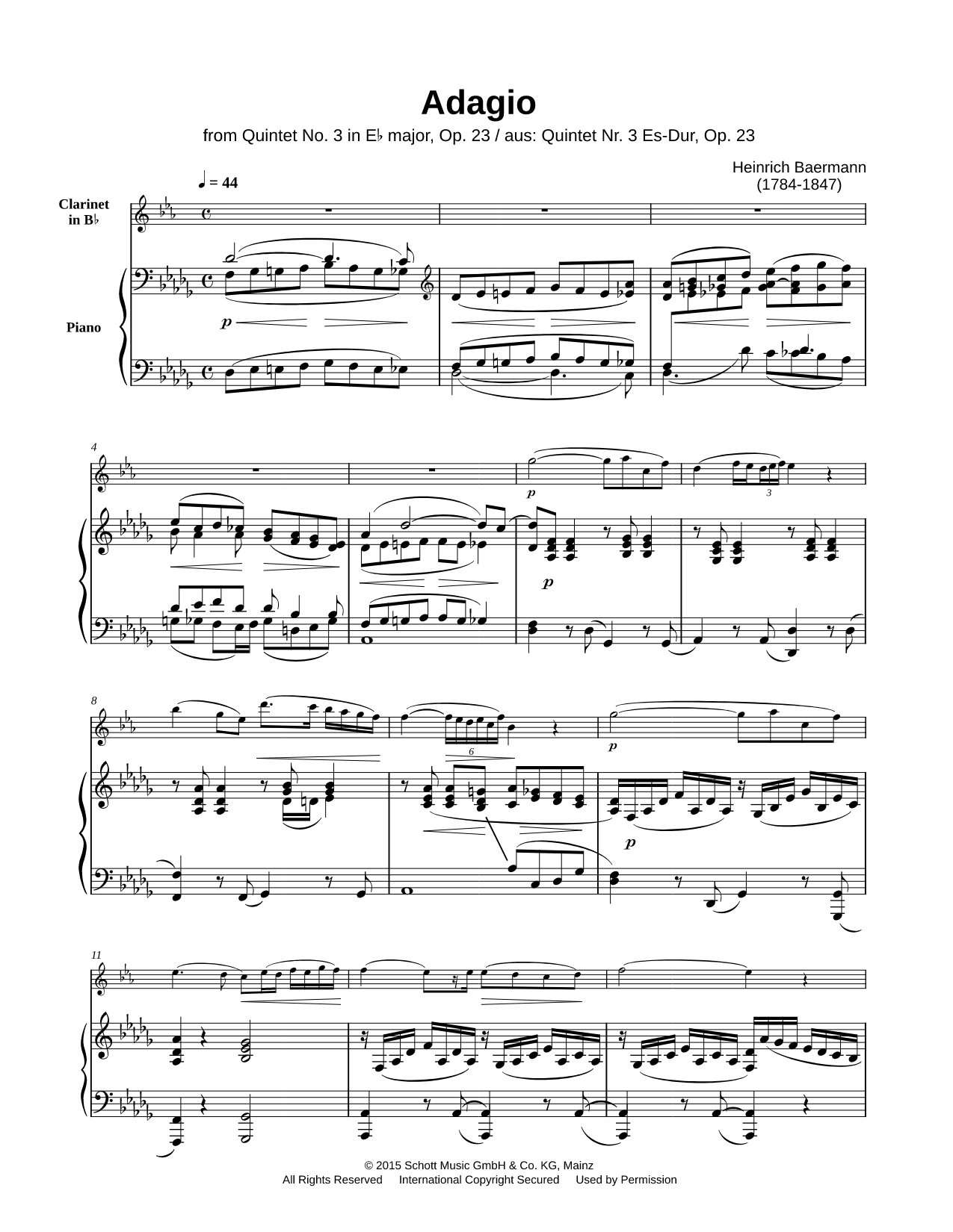 Quintet No. 3 in Eb Major, Op. 23: Adagio - Clarinet & Piano