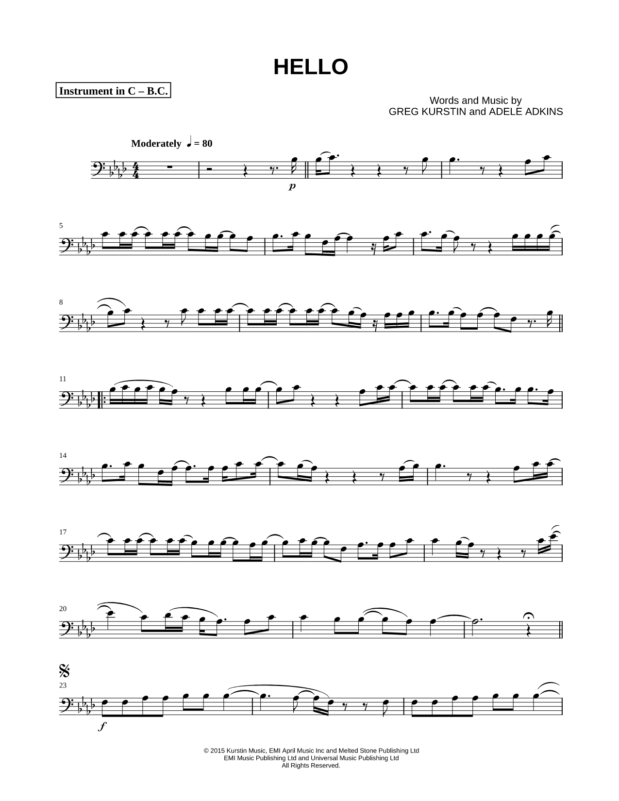 Hello - Bass Clef Instrument
