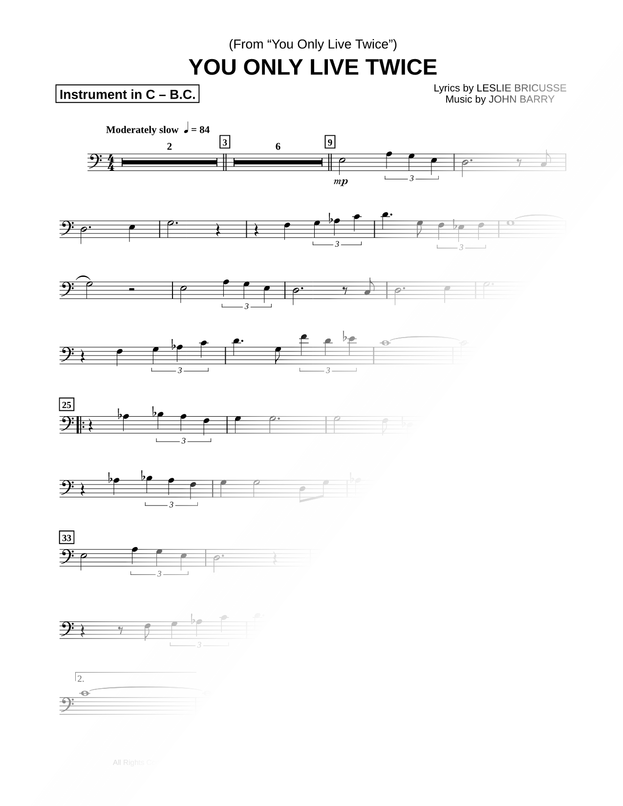 You Only Live Twice - Bass Clef Instrument
