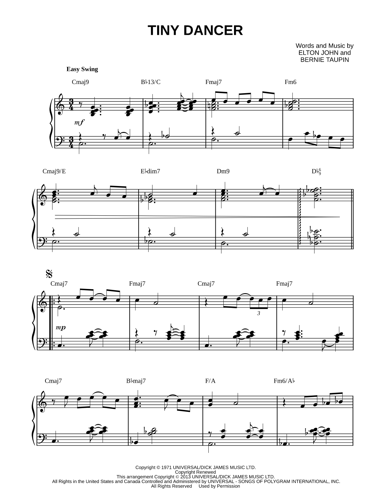 Tiny Dancer Sheet Music — Piano Solo