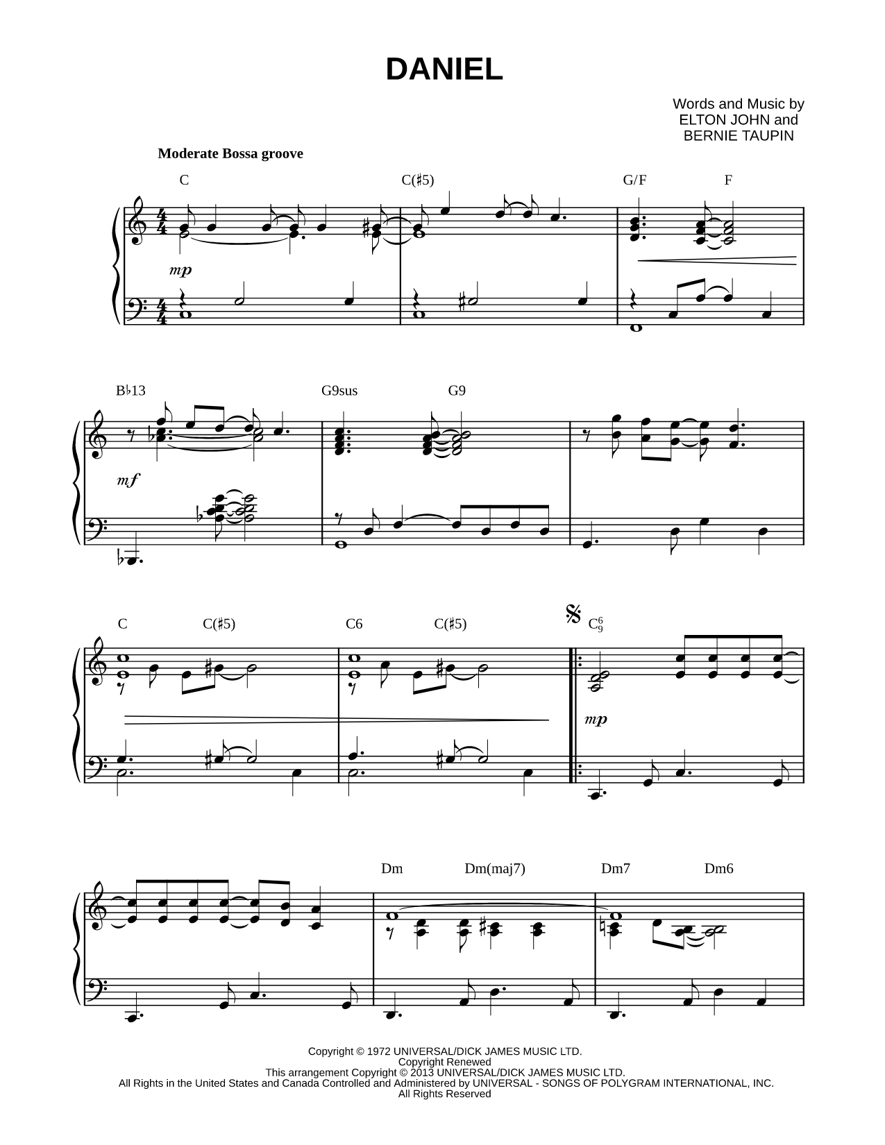 Daniel Sheet Music — Piano Solo