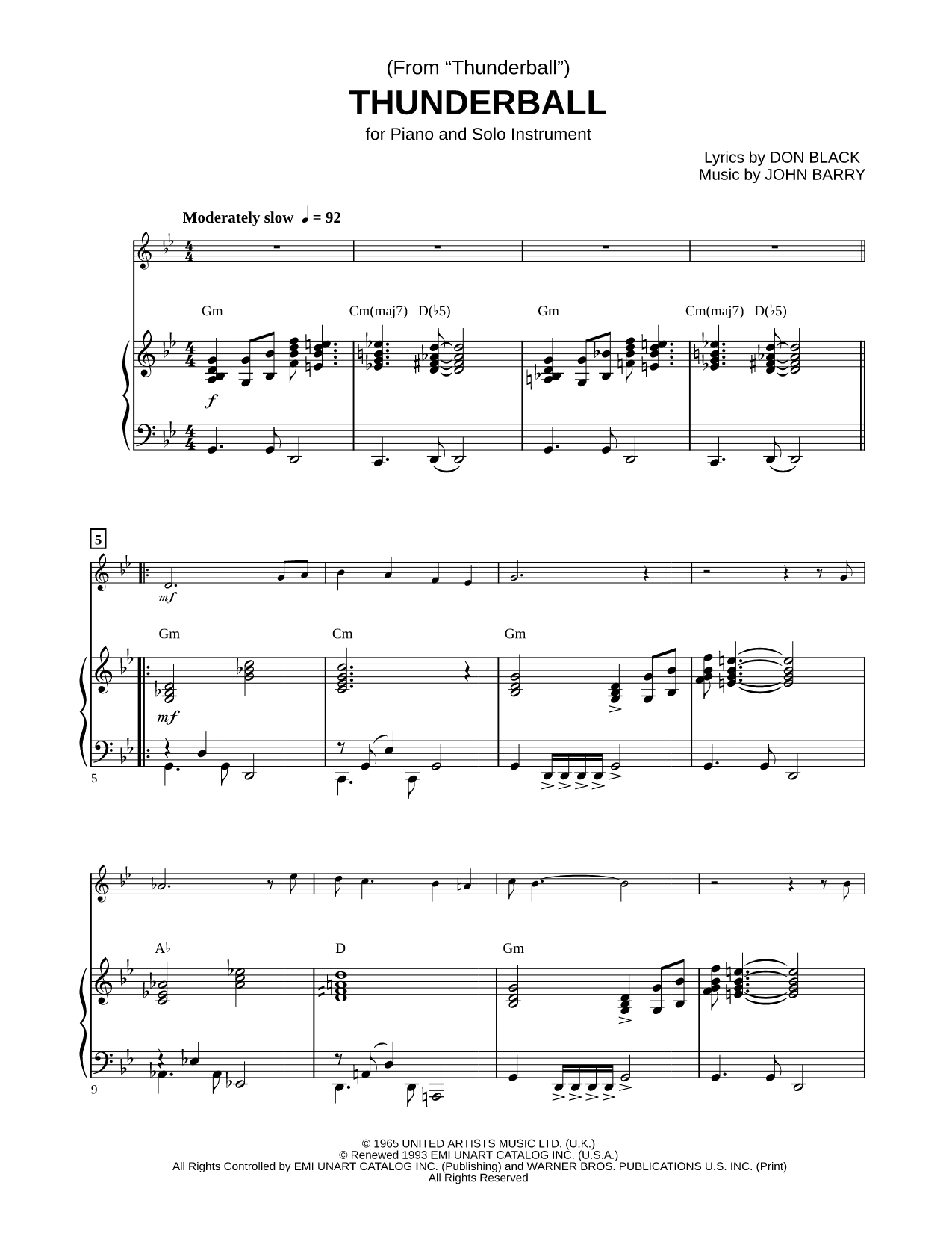 Thunderball - Piano Accompaniment