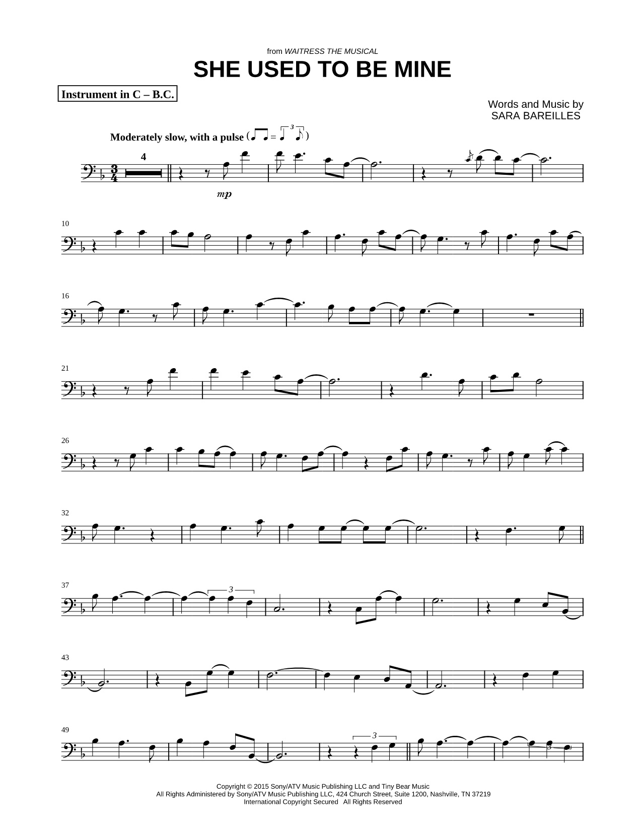 She Used to Be Mine - Bass Clef Instrument