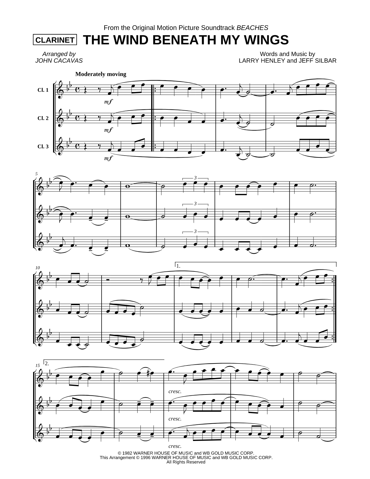 The Wind Beneath My Wings - Clarinet Trio