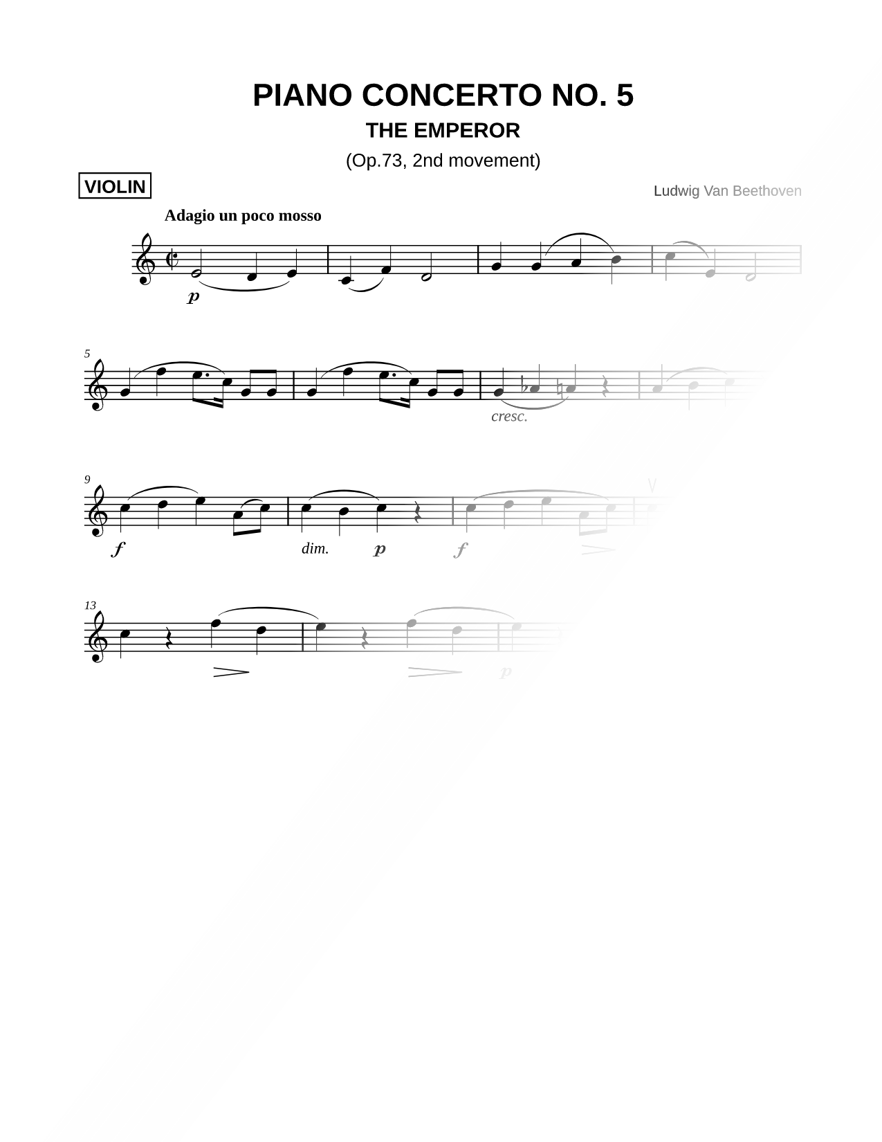 Piano Concerto No. 5 in E-flat Major ("Emperor"), Op. 73, II. Adagio un poco mosso [Main Theme]