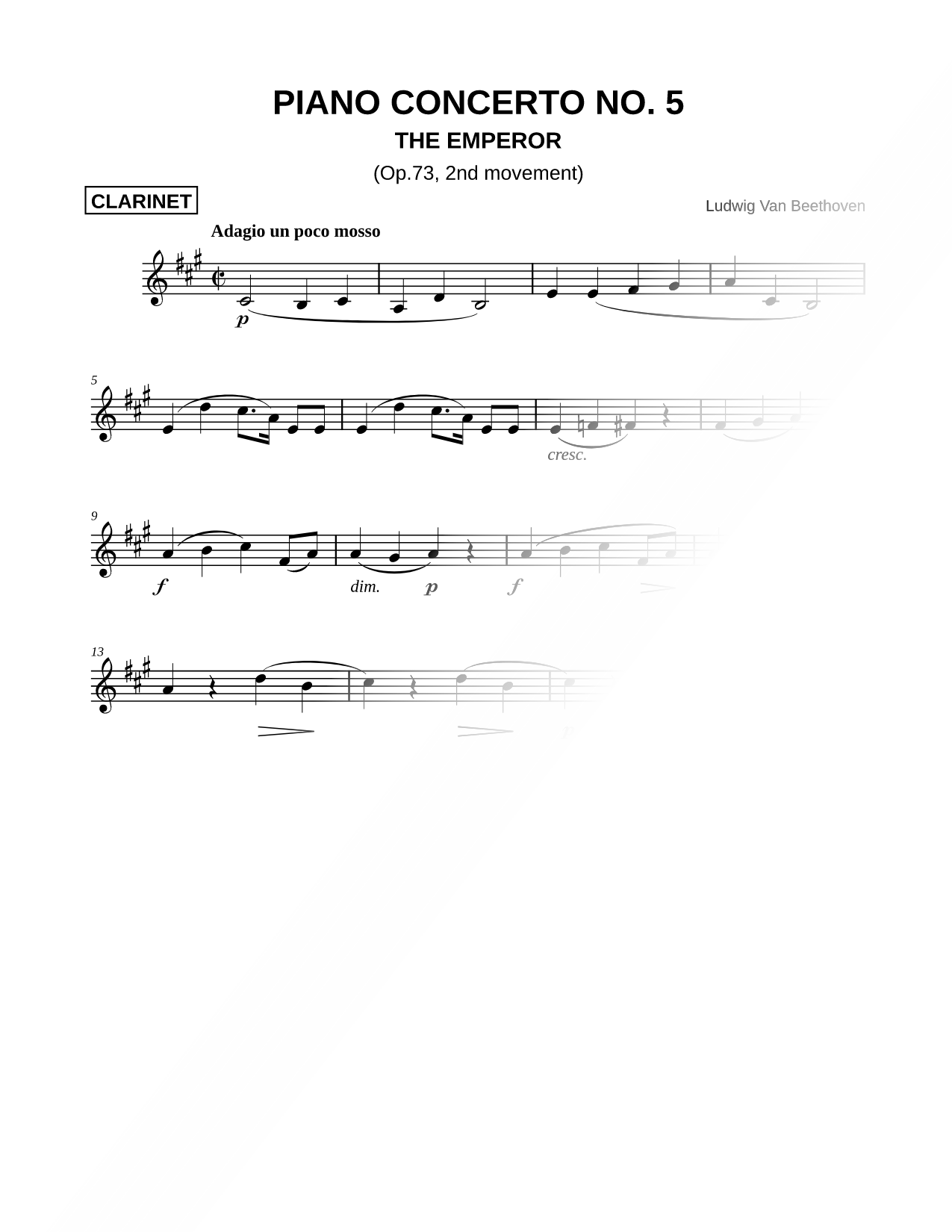 Piano Concerto No. 5 in E-flat Major ("Emperor"), Op. 73, II. Adagio un poco mosso [Main Theme]