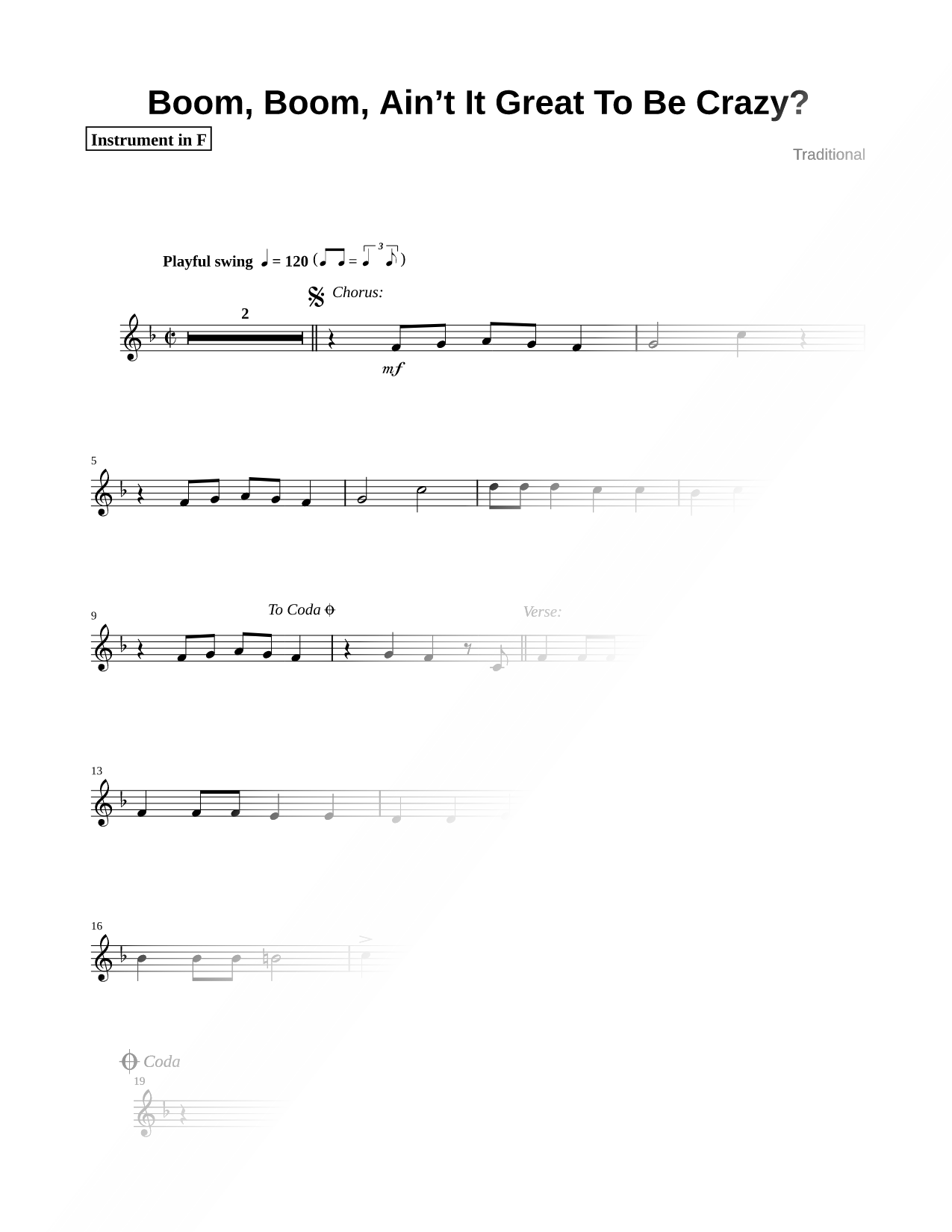 Boom, Boom, Ain't It Great to Be Crazy? - F Instrument