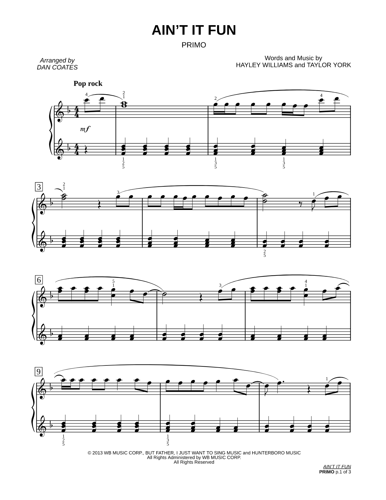 Ain't It Fun Sheet Music — 1 Piano 4-Hands