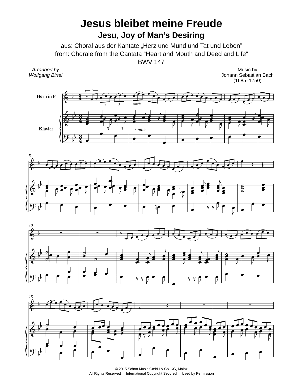 Jesu, Joy of Man's Desiring - French Horn & Piano