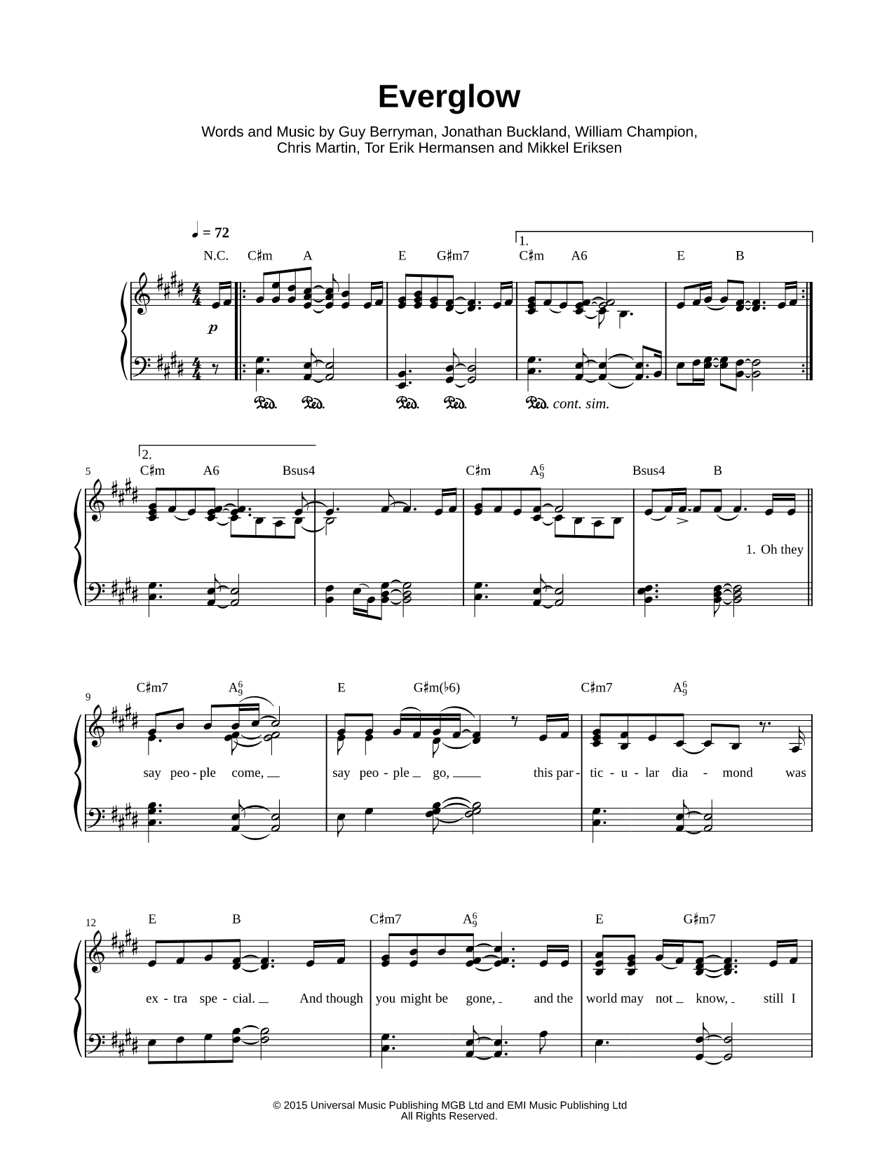 Everglow Sheet Music — Easy Piano