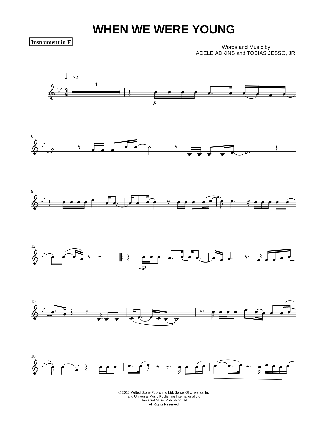 When We Were Young - F Instrument