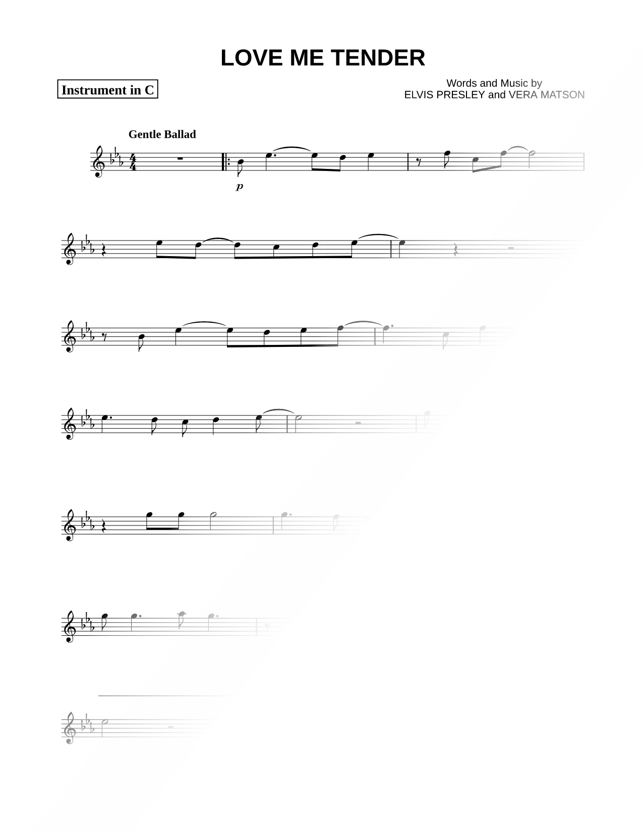 Love Me Tender - C Instrument