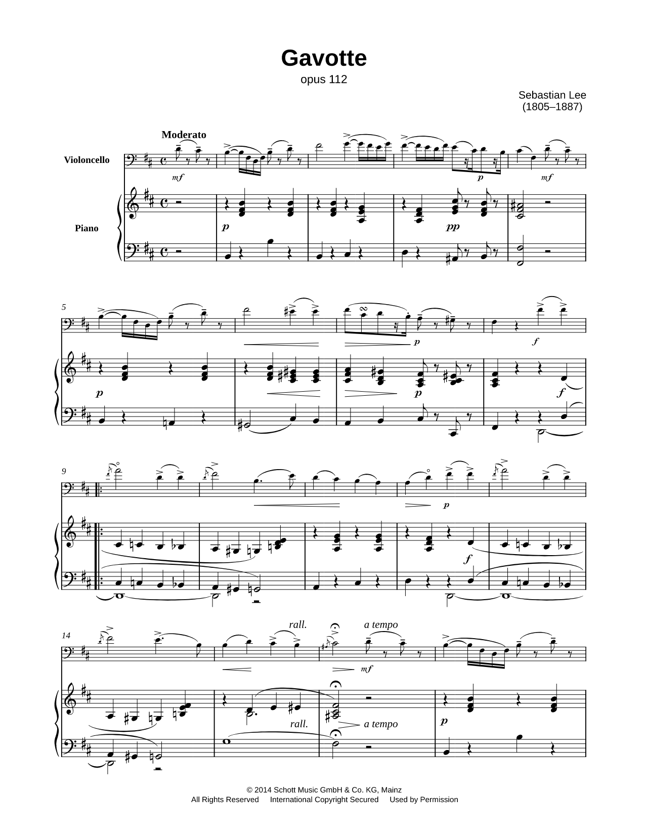Gavotte No. 4, Op. 112 - Cello & Piano