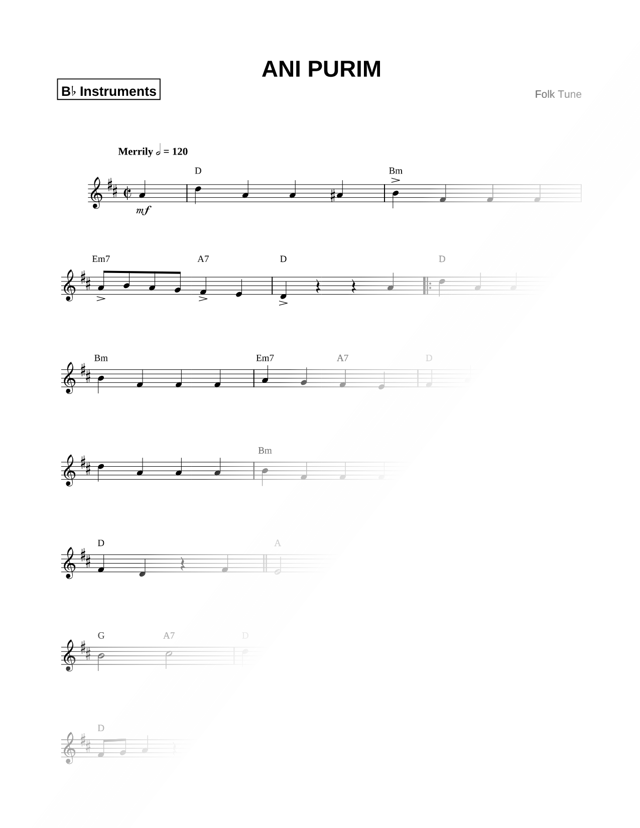 Ani Purim - Bb Instrument