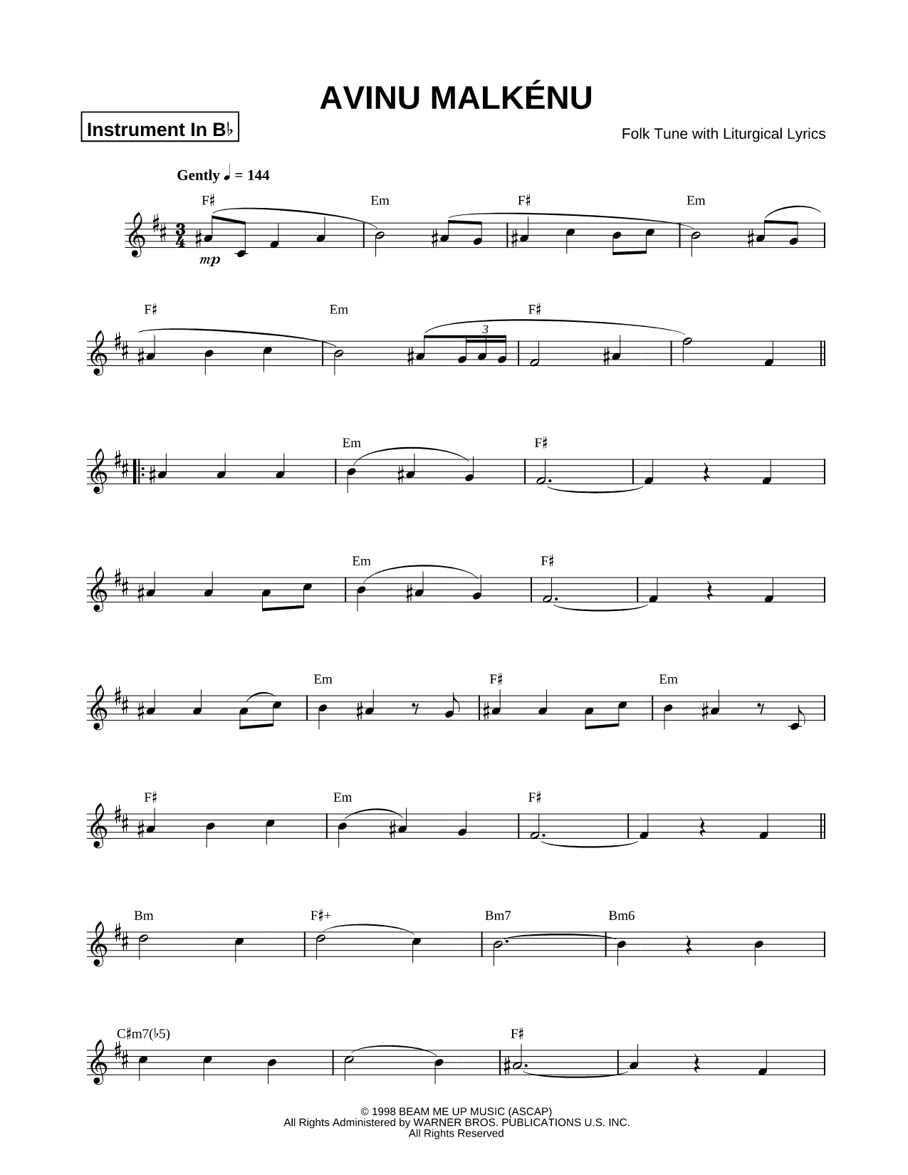 Avinu Malkénu - Bb Instrument