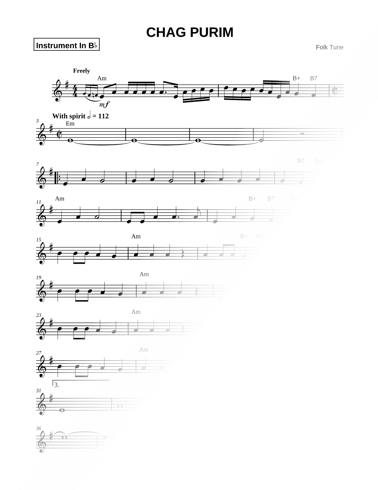 Chag Purim - Bb Instrument