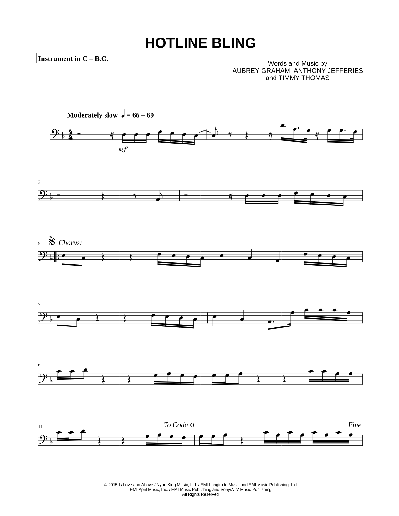 Hotline Bling - Bass Clef Instrument