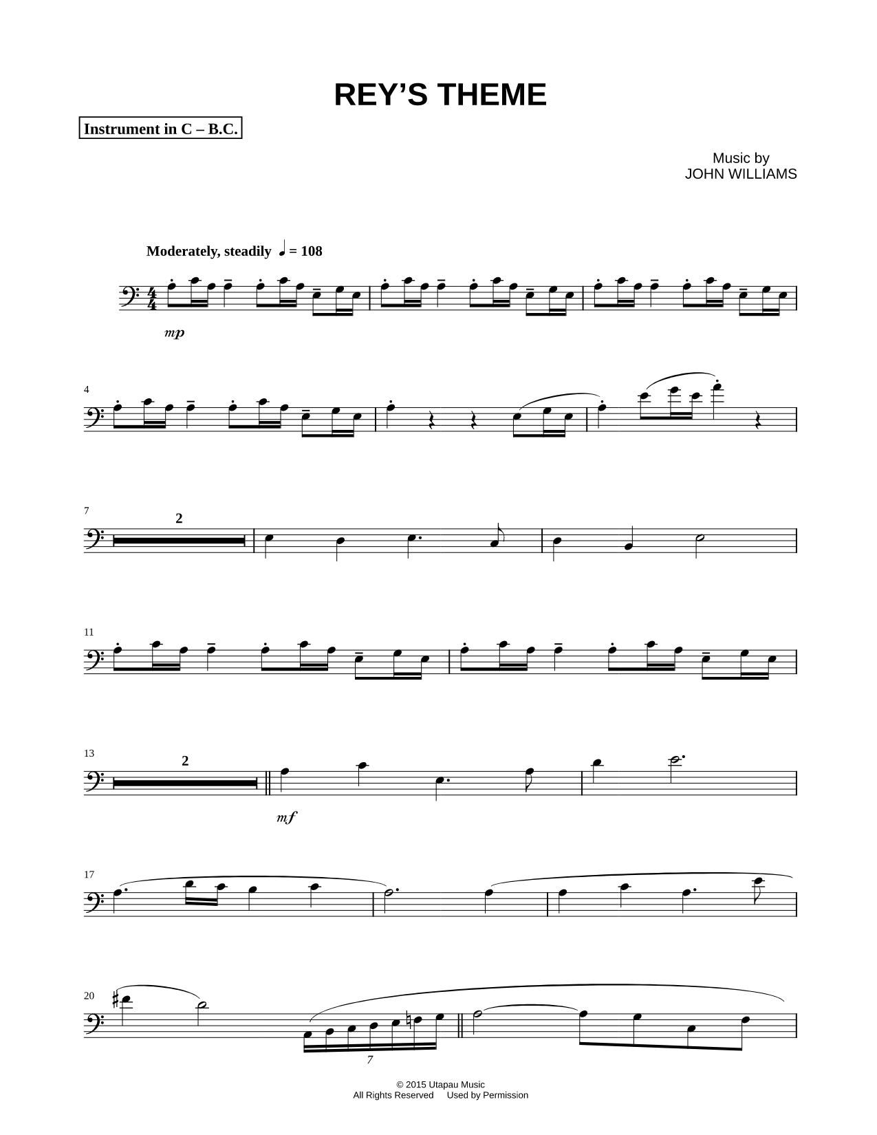 Rey's Theme - Bass Clef Instrument