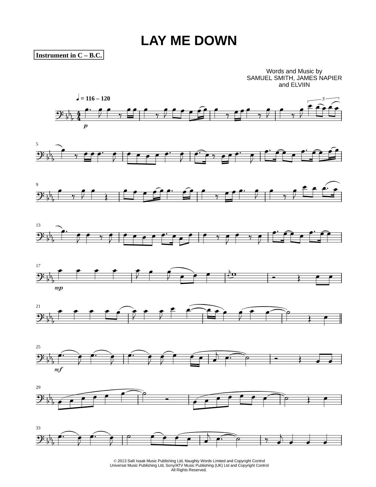 Lay Me Down - Bass Clef Instrument