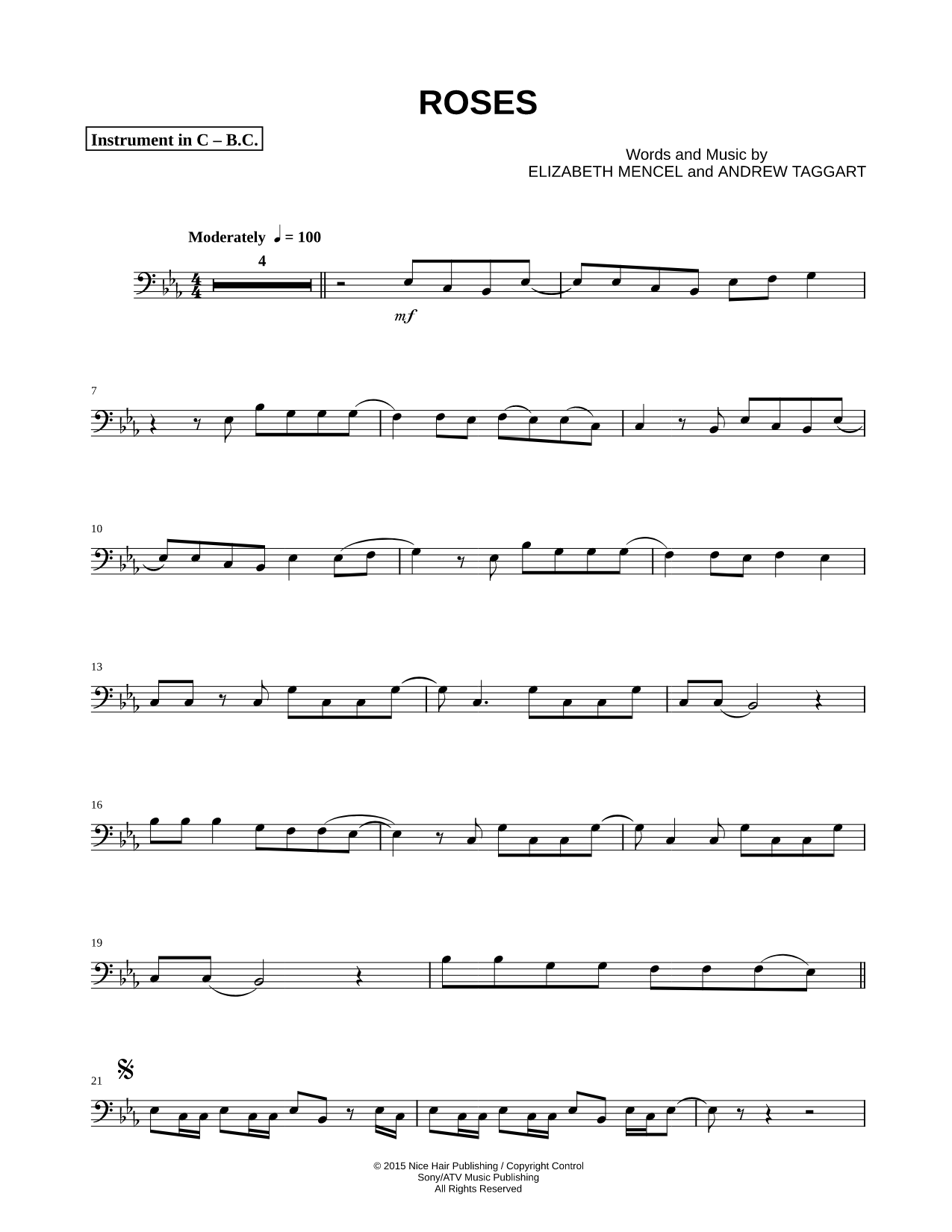 Roses - Bass Clef Instrument