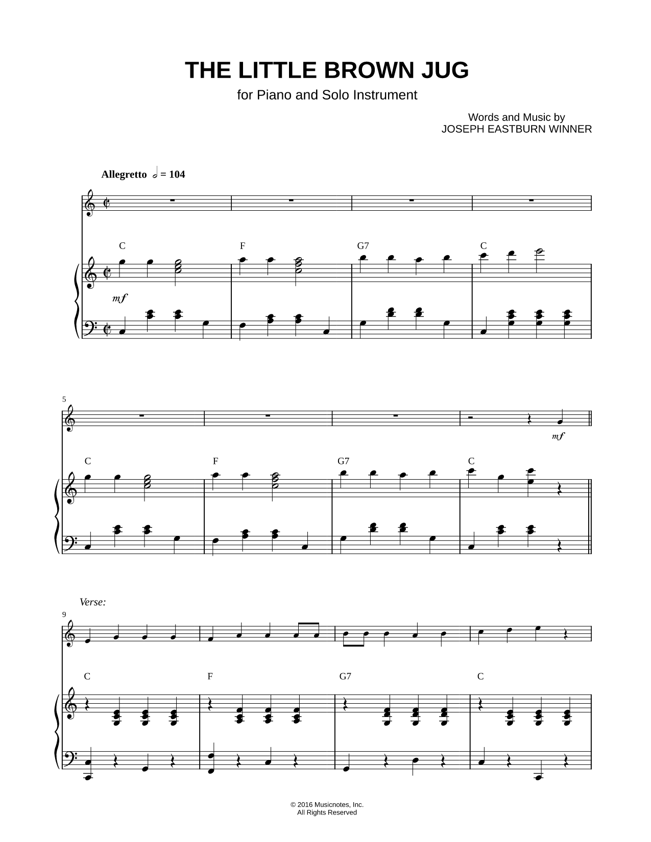 Little Brown Jug - Piano Accompaniment