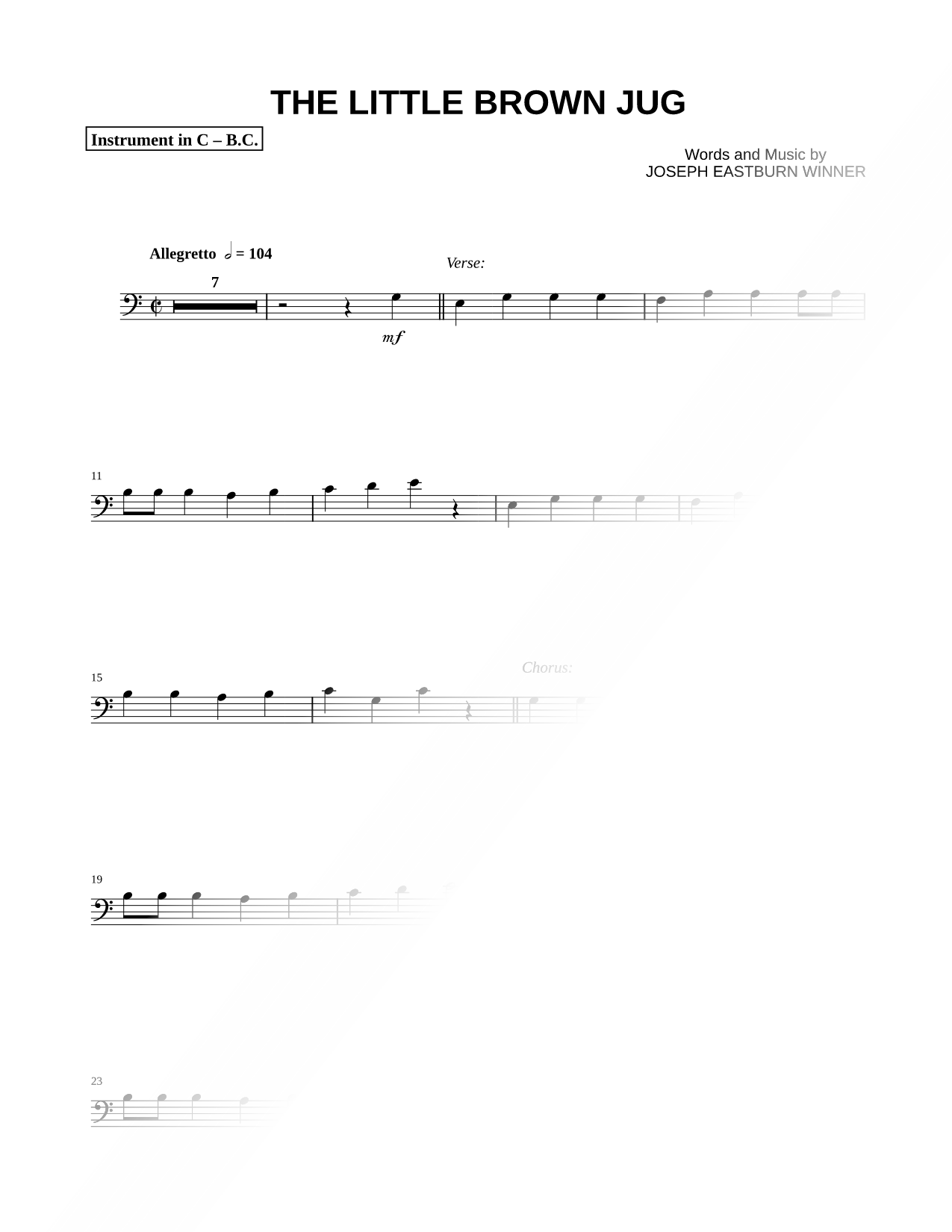 Little Brown Jug - Bass Clef Instrument