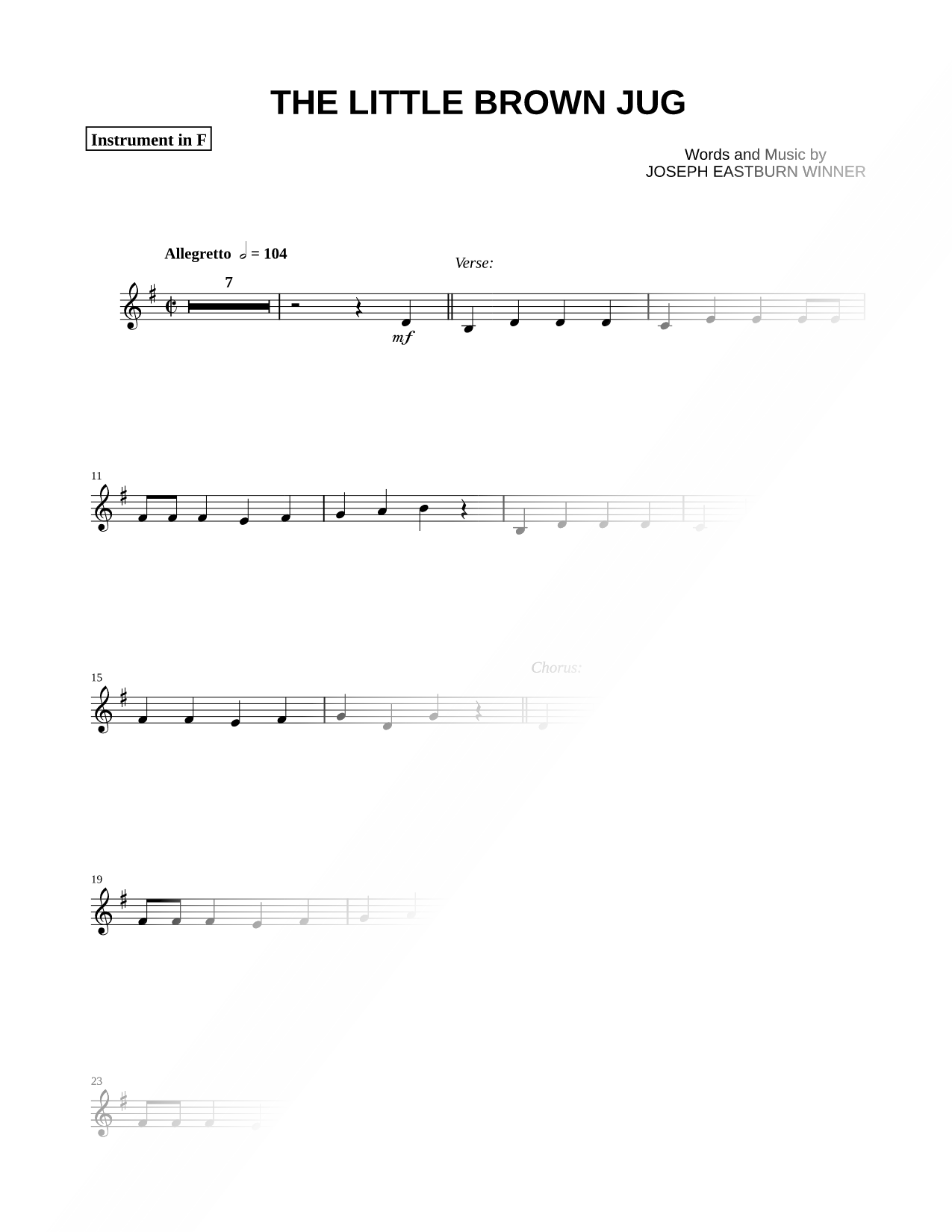 Little Brown Jug - F Instrument
