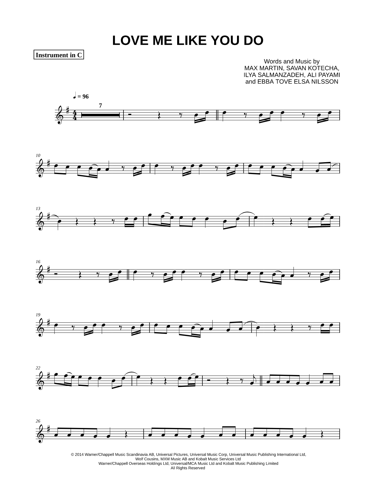 Love Me Like You Do - C Instrument