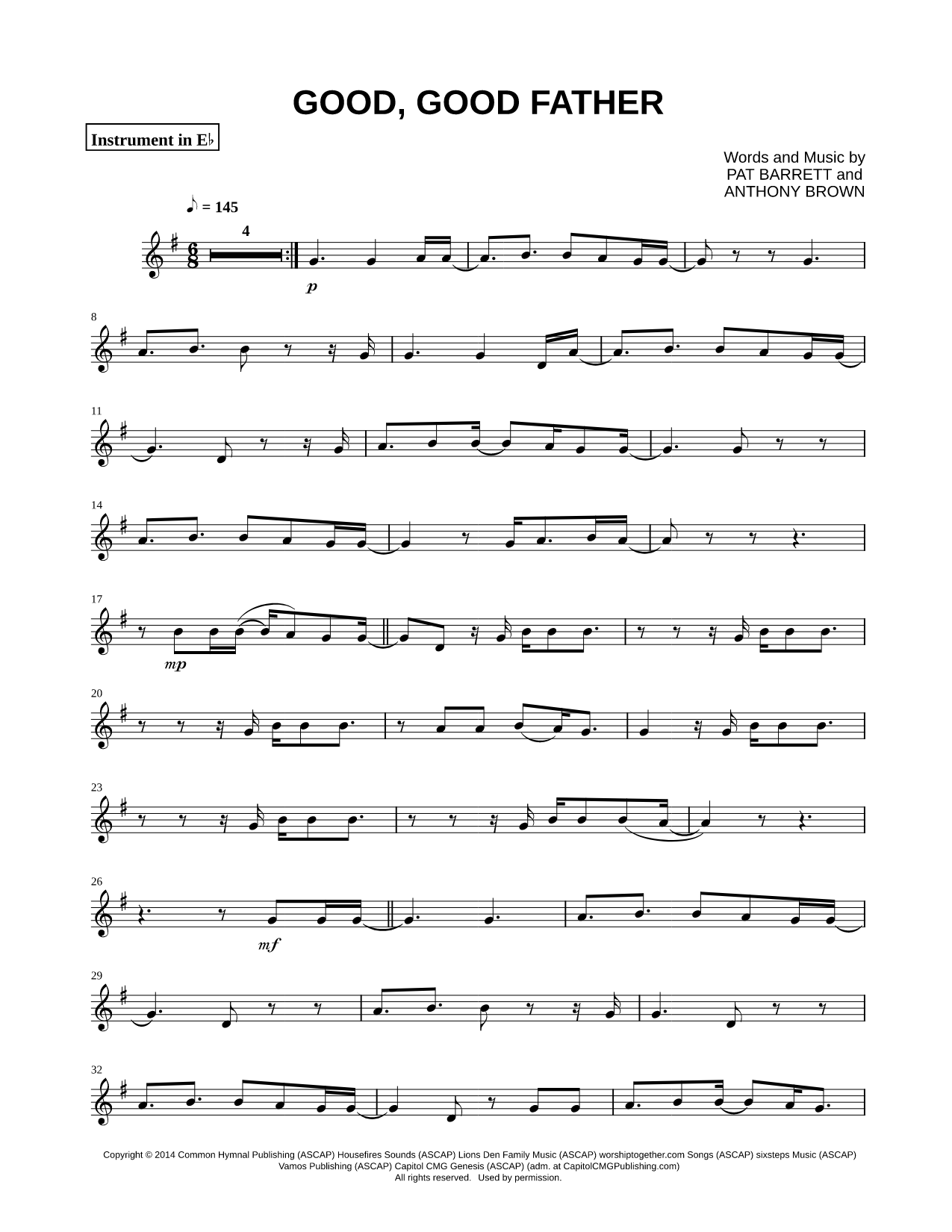 Good, Good Father - Eb Instrument