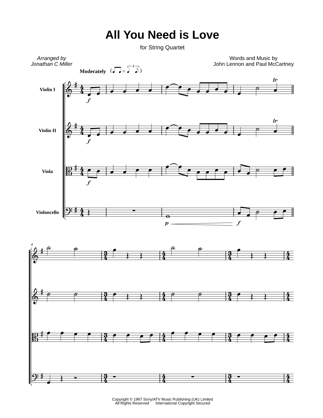 All You Need Is Love - String Quartet