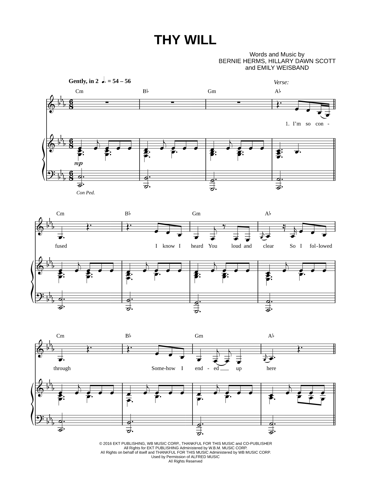 Thy Will Sheet Music — Piano/Vocal/Chords, Singer Pro
