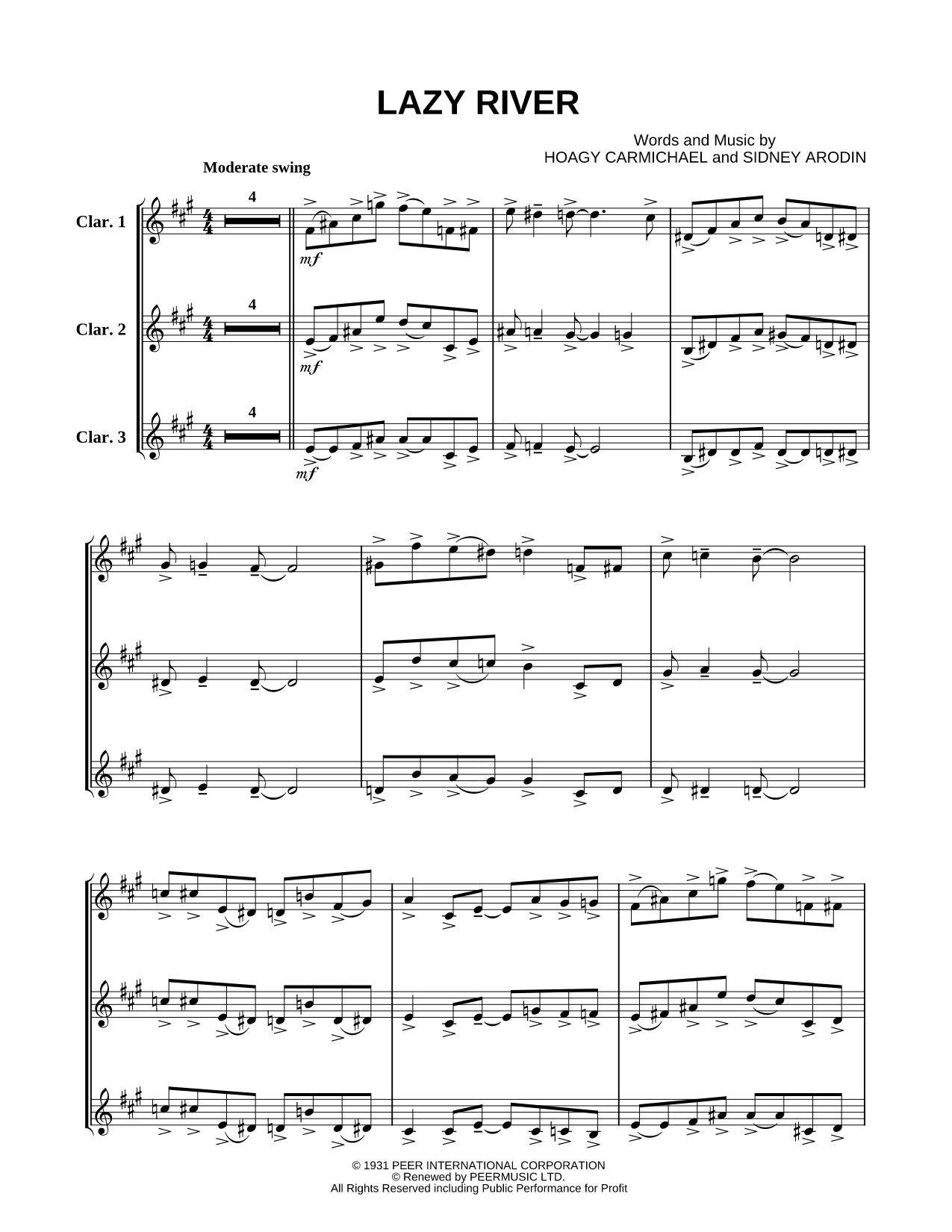 Lazy River - Clarinet Trio