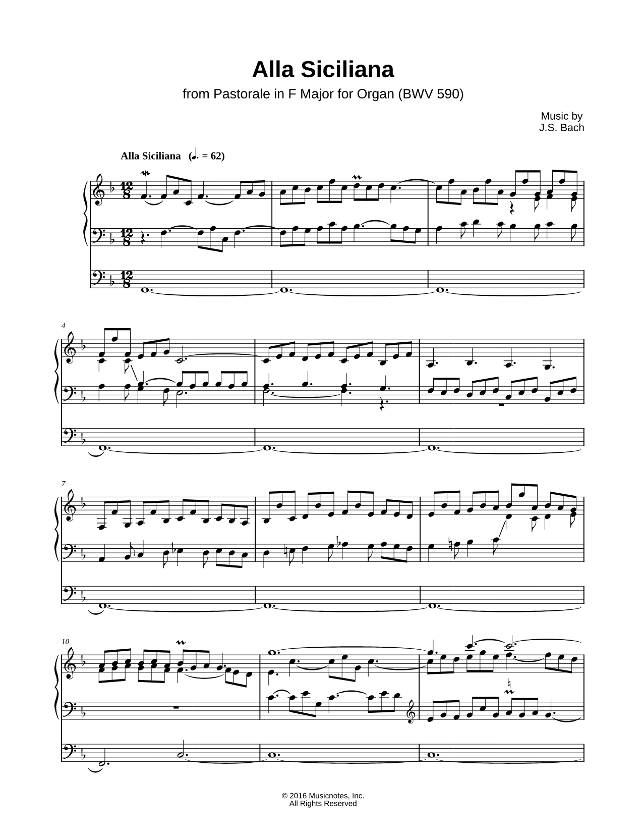 Pastorale in F Major, BWV 590: I. Alla Siciliana