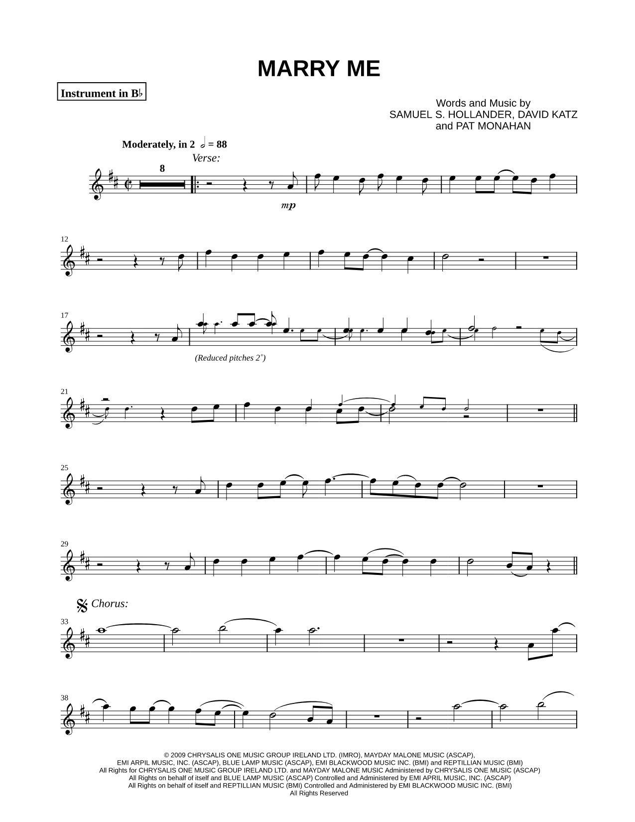 Marry Me - Bb Instrument