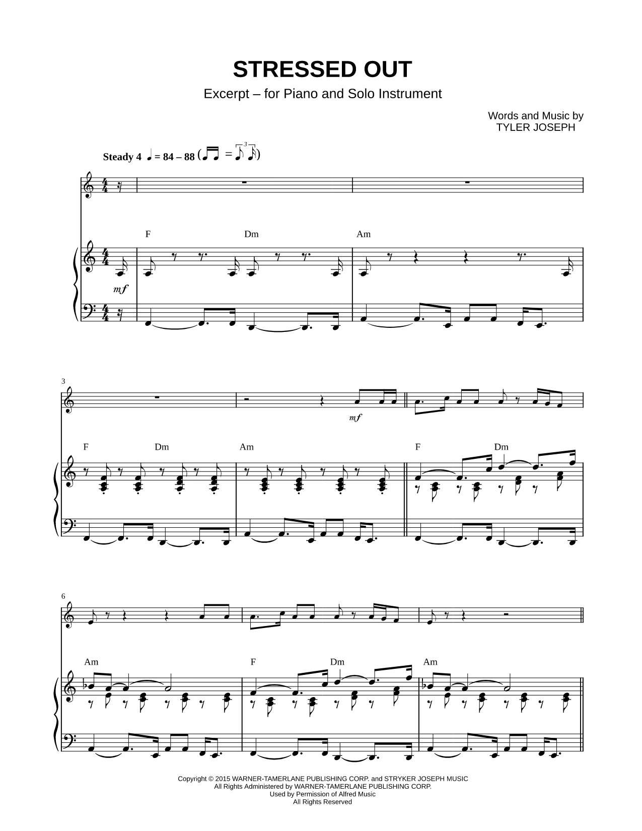 Stressed Out [excerpt] - Piano Accompaniment